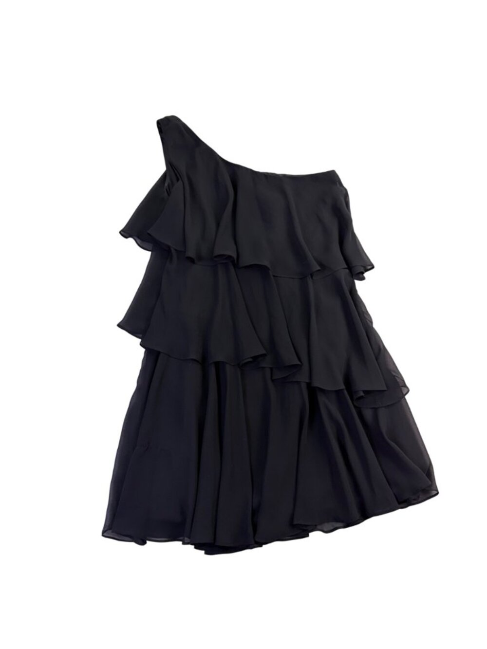 Calvin Klein Womens Black One-Shoulder Ruffle Layered Dress With Beaded Detail - Picture 3 of 7